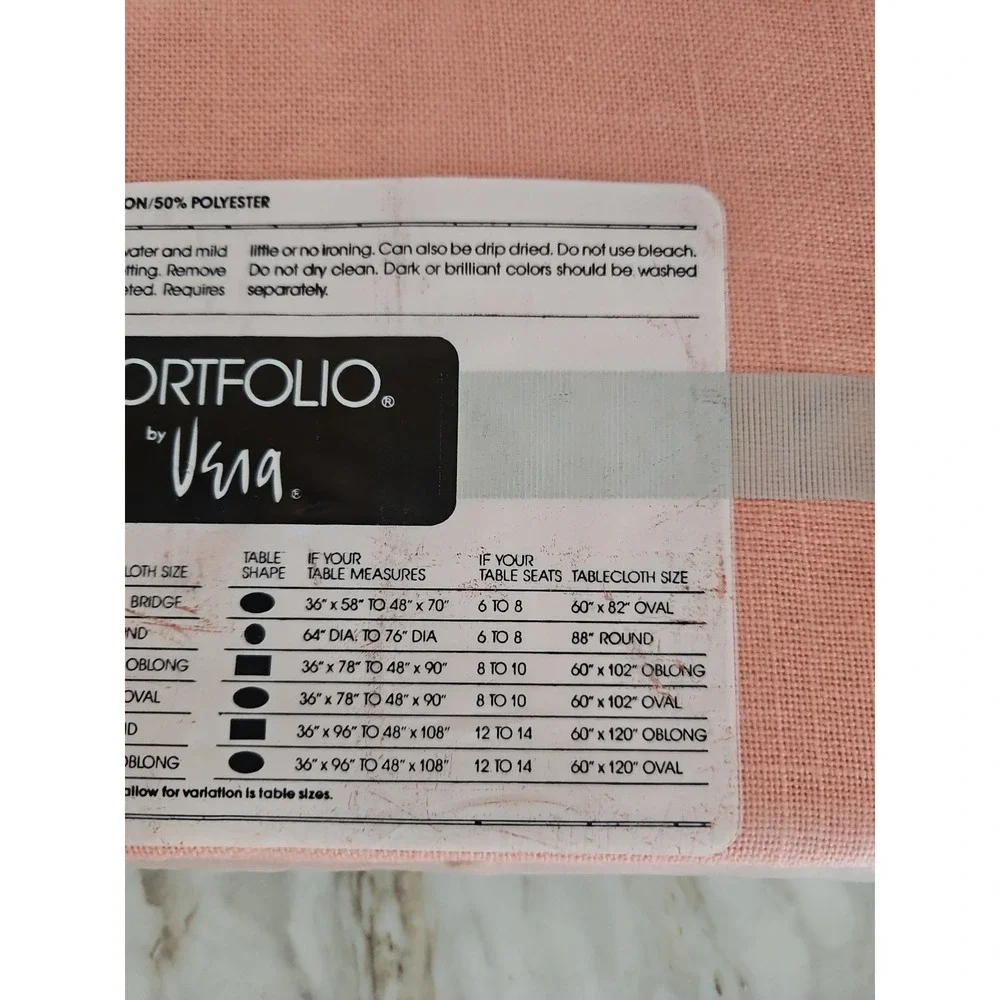 1984 VERA Portfolio Oval Tablecloth PEACH Eyelets 60